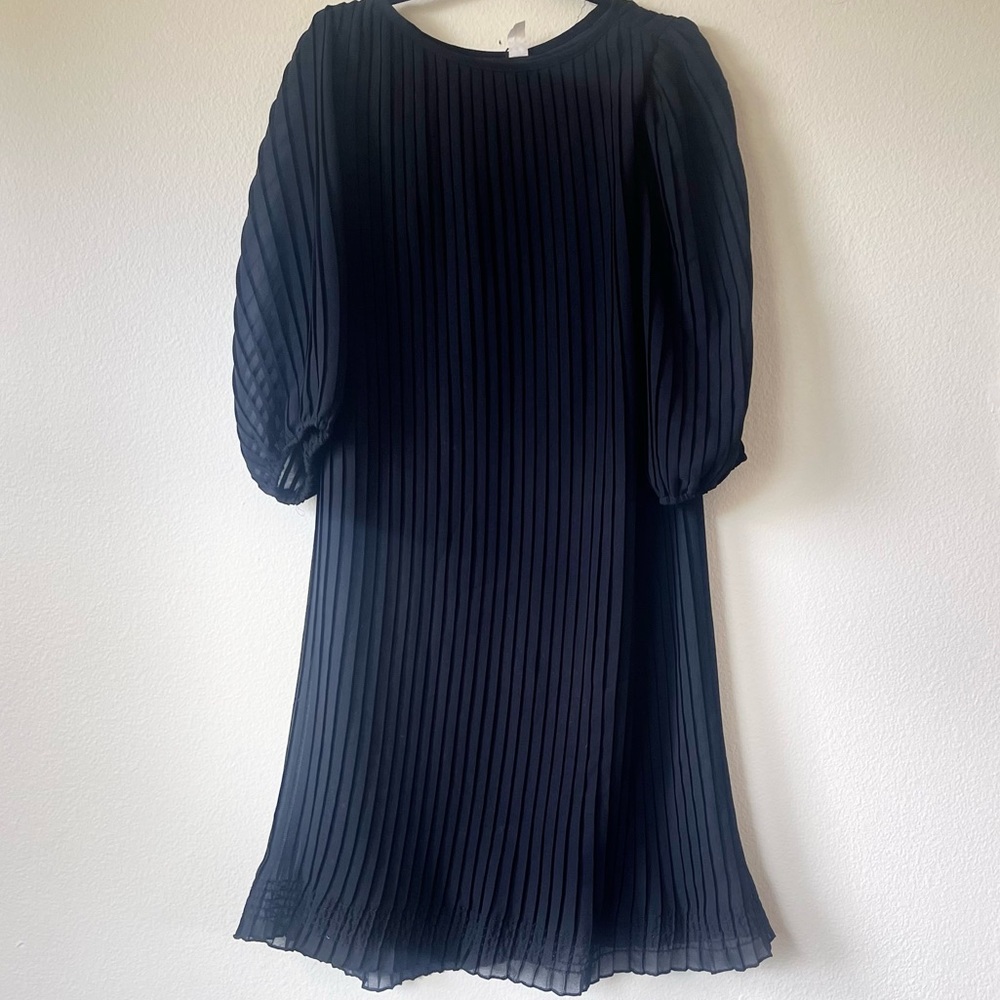 Vintage  Accordion Pleat 60s Black Pleated Shift Dress A Line Dress